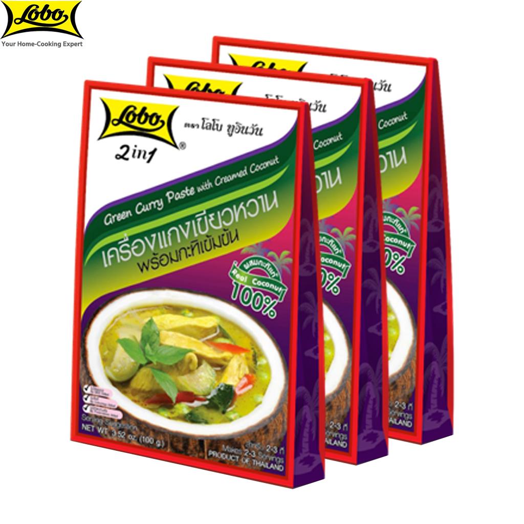 Lobo Green Curry Paste with Creamed Coconut, No MSG, Colourings or Preservatives Added / Makes 2-3 Servings, Thai Food, 100 G