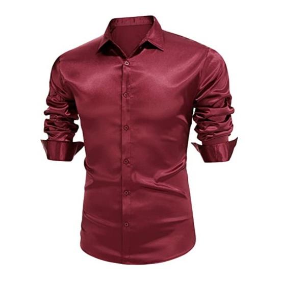 Мужская глянцевая рубашка однотонная с длинным рукавом деловая рубашка на пуговицах повседневная приталенная рубашка для выпускных вечеров свадеб