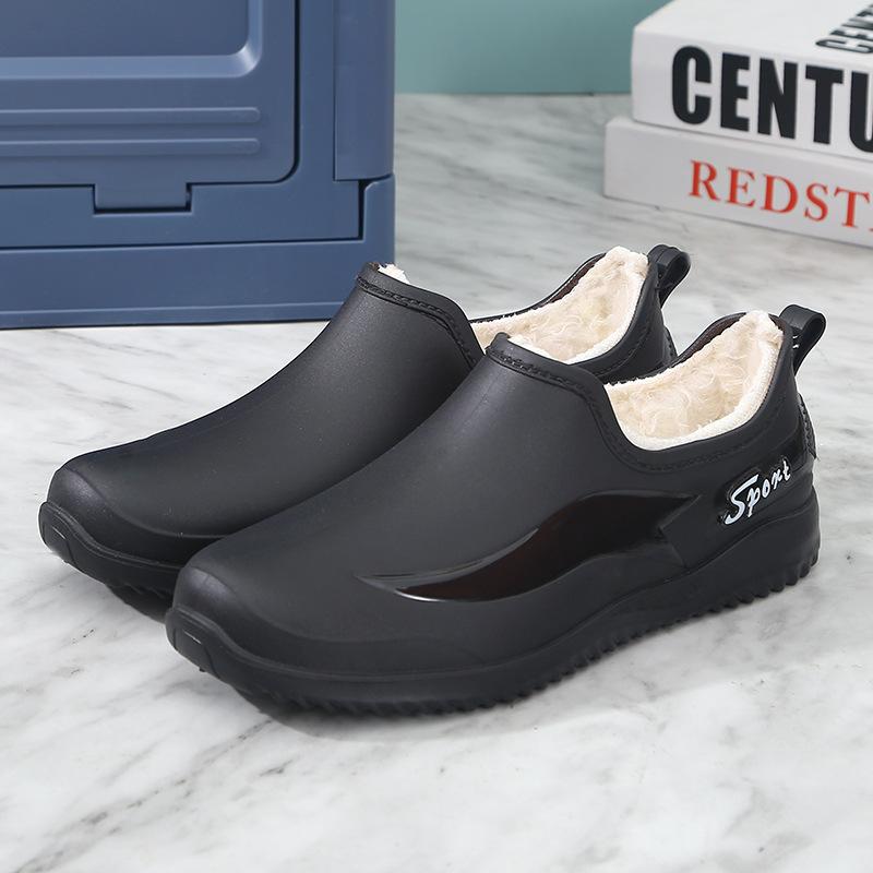 Низкие резиновые дождевые ботинки водонепроницаемые и нескользящие водные ботинки мужские взрослые теплые водонепроницаемые ботинки с мелким вырезом нескользящие резиновые ботинки