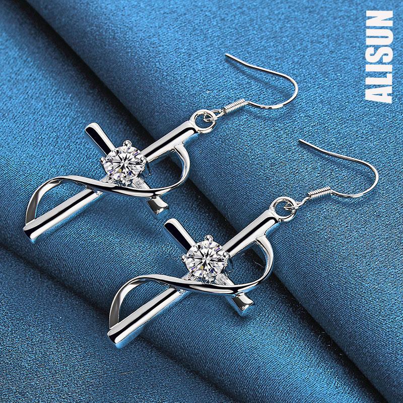925 Sterling Silver Cross AAA Zircon Pendant Piercing Earrings Fashionable Wedding Jewelry