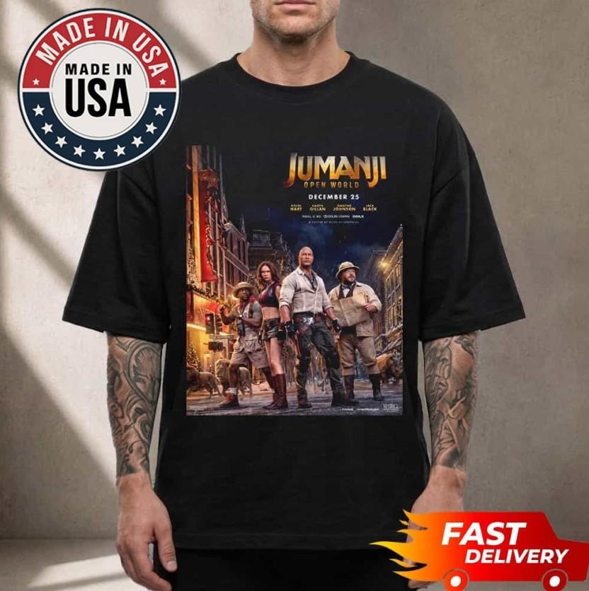 Jumanji Открытый мир 2026 Футболка Киноарт Криспи 25 декабря Унисекс Графическая футболка