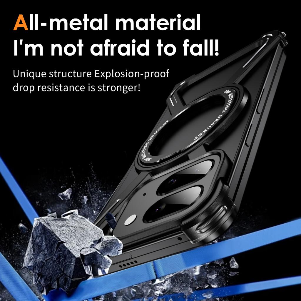 Для Google Pixel 9 Pro Fold 5G Бамперы Бескаркасная Металлическая Рамка Чехол Совместимый с MagSafe Подставка - Черный