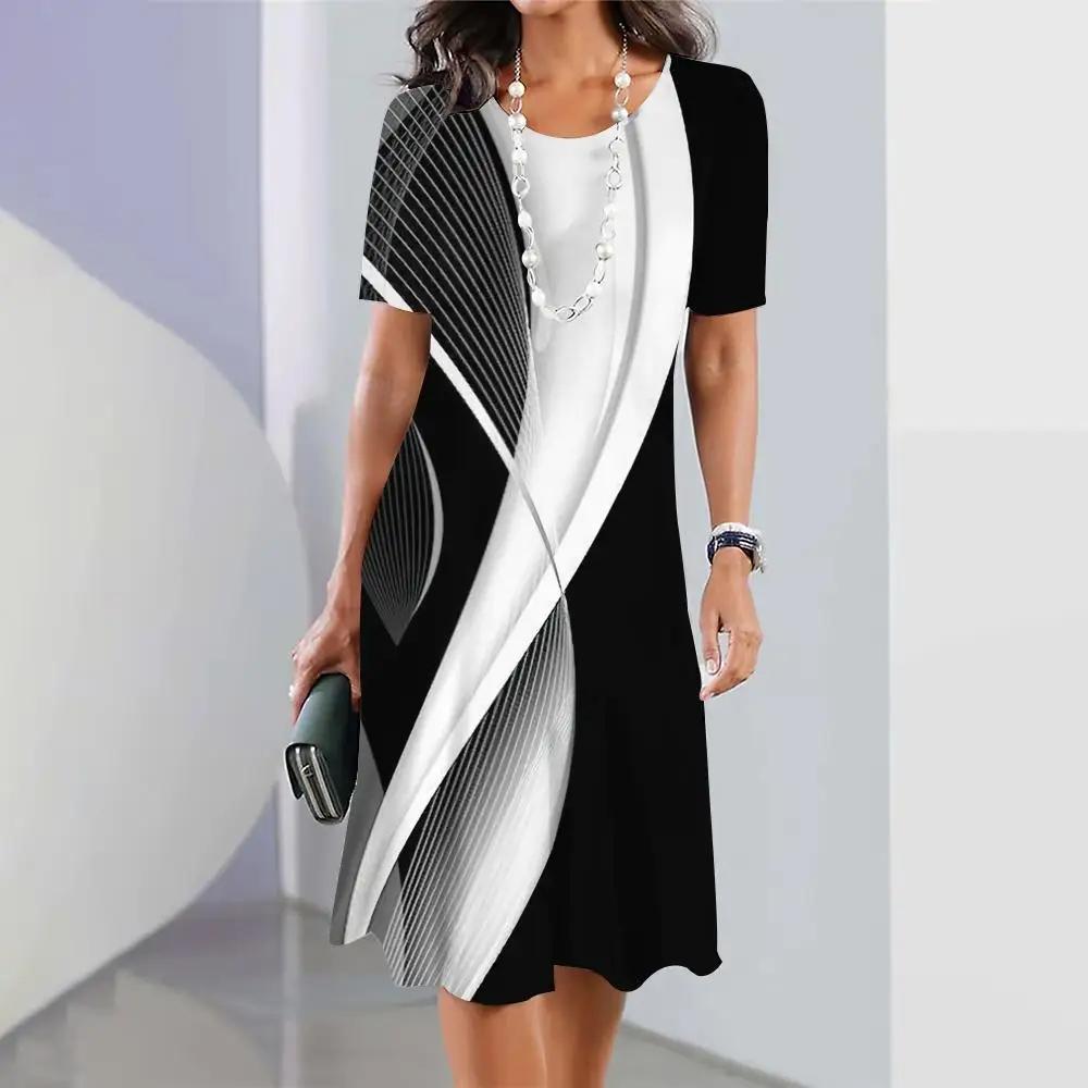 Женские платья с 3d градиентом и геометрическим принтом, платье с измельченным цветком, с короткими рукавами, праздничная одежда, элегантные топы, юбка трапециевидной формы в стиле ретро