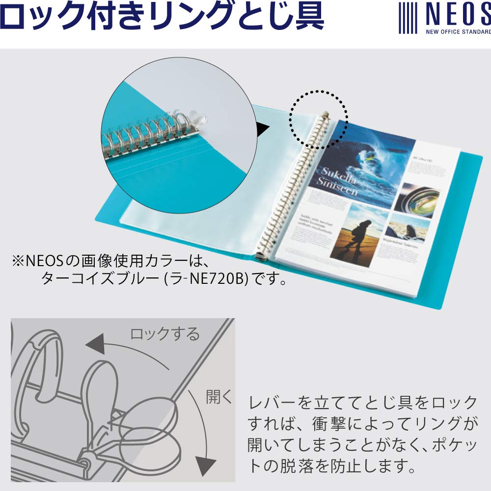 KOKUYO NEOS Clear File, Refillable, A4 Vertical, Medium, 30 Holes, Black, Model: RA-NE720D