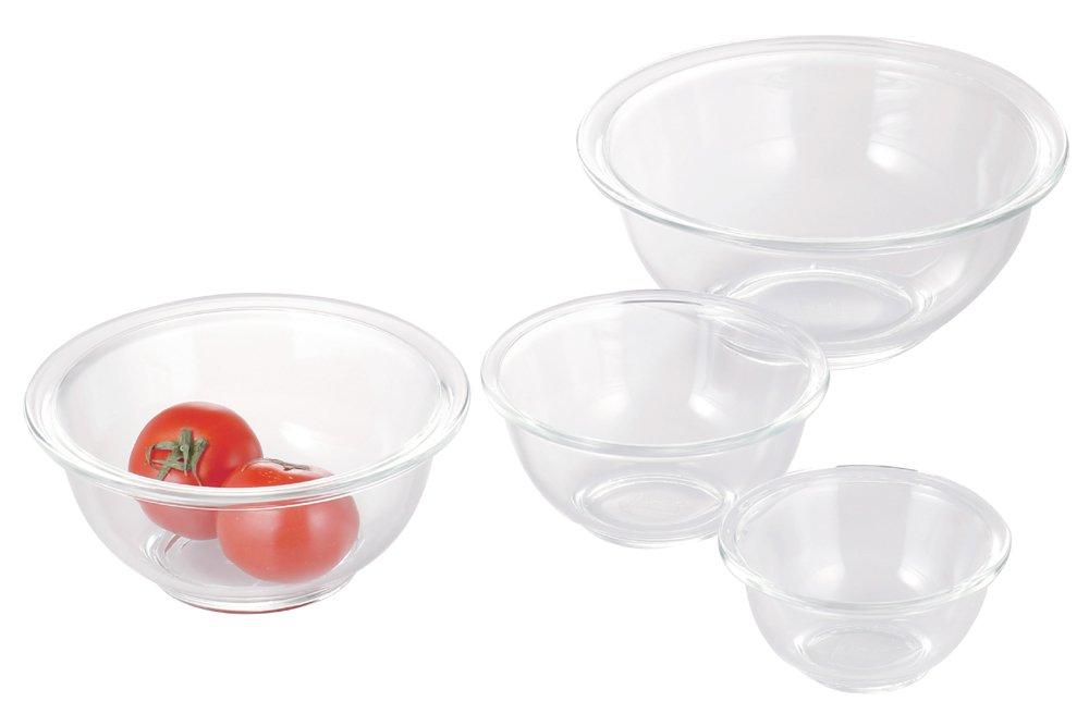iwaki AGC Techno Glass Heat Resistant Glass Bowl Round 4 Piece Set Microwave/Oven/Dishwasher Safe Wide Mouth Design Easy To Mix Ingredients Low Cent