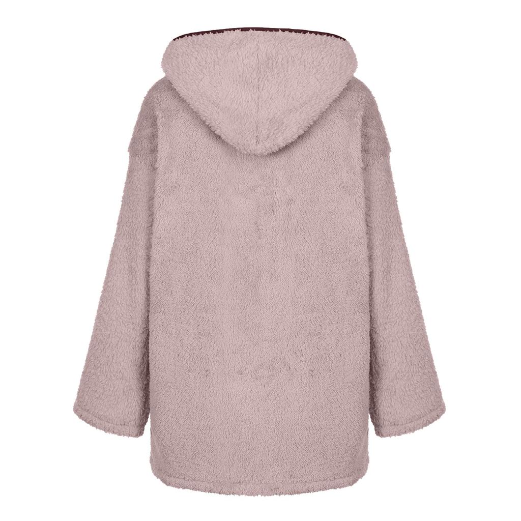 Women's Fashion Fall Winter Thick Plush Long Sleeve Pocket Jacket Top