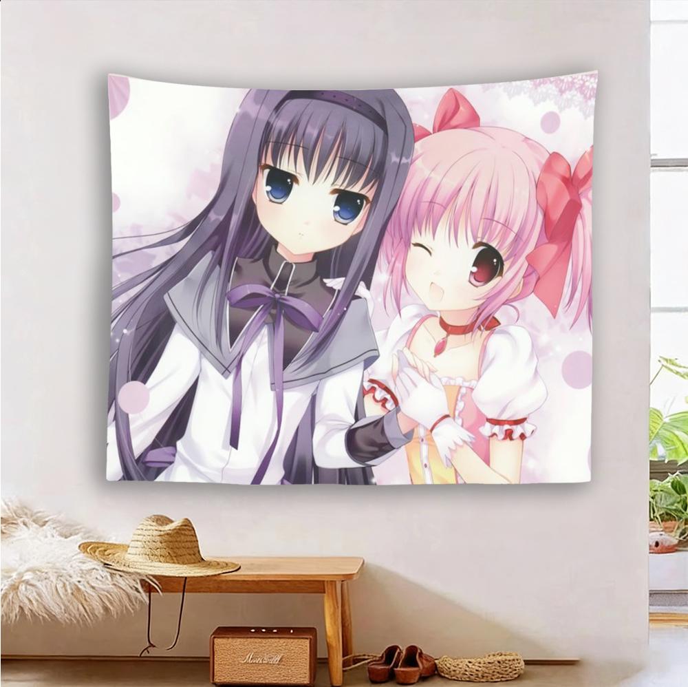 Тканевое панно Puella Magi Madoka Magica Мадока Хомура Аниме Настенный баннер Кавайный Декор комнаты волшебницы Баннер для общежития Плоская печать