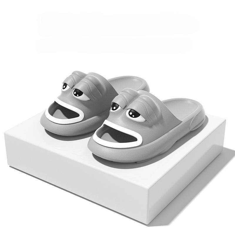 Модные милые мультяшные летние тапочки Женские Мужские Домашняя обувь для ванной Комнатные Забавные лягушки Толстая подошва Парные Тапочки для душа Пляжные шлепанцы Противоскользящие сандалии