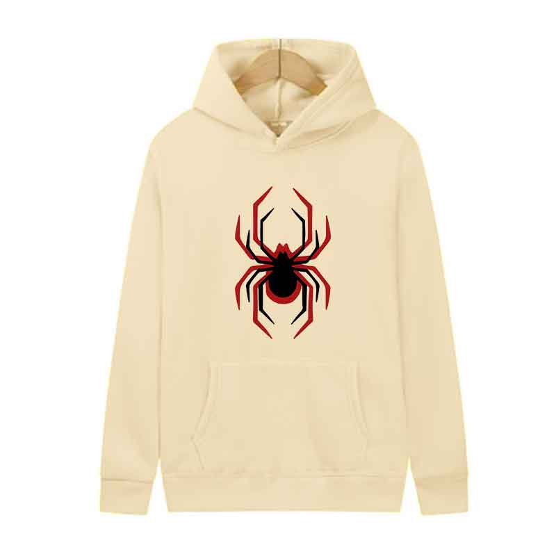 Осенне-зимняя мода Мужская толстовка в стиле Харадзюку с красно-белым паучьим принтом, трендовая модель унисекс, повседневный пуловер, толстовка с большим передним карманом