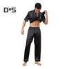 2Pcs/Set Silk Satin Men Pajama Set Notch Collar Button Down Pajama Top with Chest Pocket Elastic Waist Bottoms Set Sleepwear