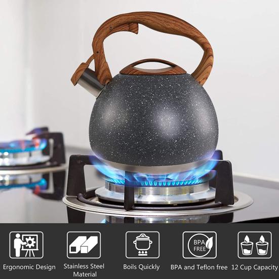 Чайник из нержавеющей стали со свистком, деревянная ручка, чайник, посуда для кипячения воды