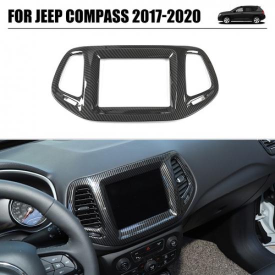 8.4" Dashboard GPS Navigation Panel Trim Cover For Jeep Compass 17+ Carbon Fiber