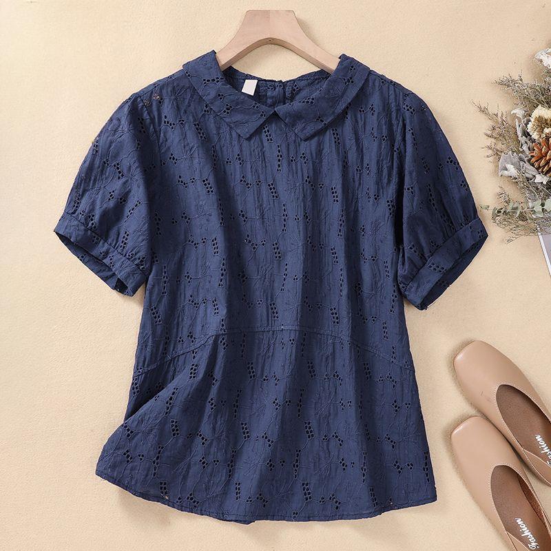 Женская футболка с коротким рукавом и круглым вырезом, летняя модная вязанная крючком блузка, хлопковые топы