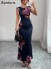 Бренд Приталенное Платье с Принтом Без Рукавов Цельное Вечернее Платье Bodycon Макси Платье для Женщин