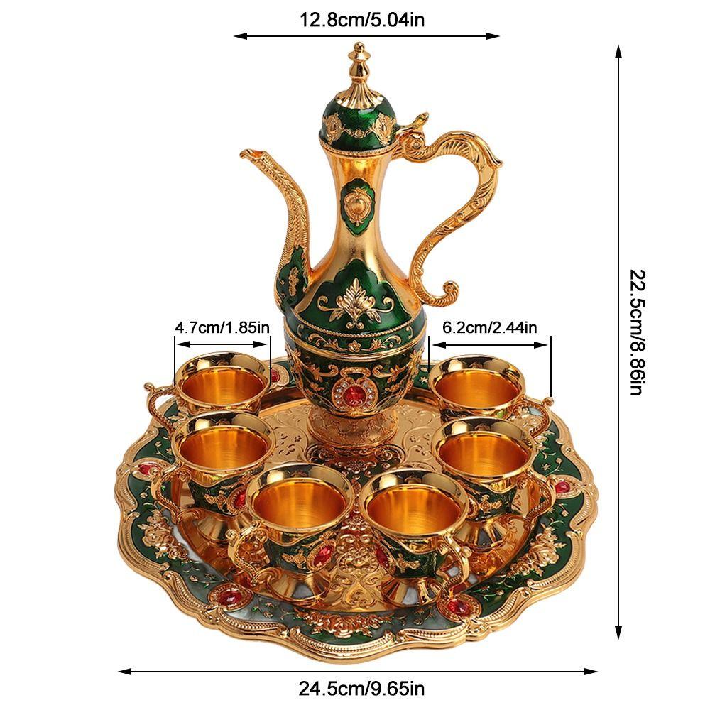 8PCS Zinc Alloy Wine Pot Kit Gold Green Turkish Tea Set Tea Sets Coffee Pot Set Home Party Decor