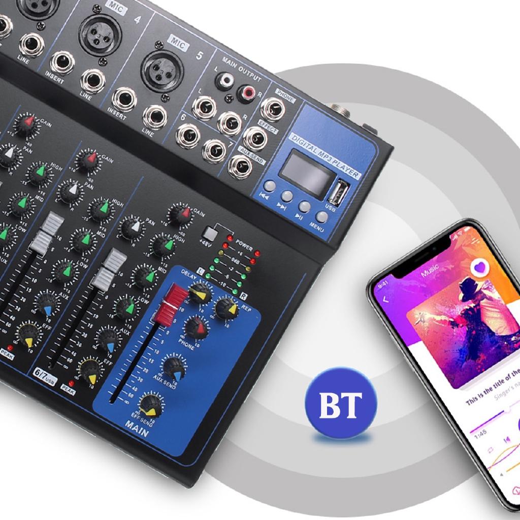 7 Channel Bluetooth Portable Audio Mixer w/USB DJ Sound Mixing Console MP3 Jack Karaoke Amplifier Karaoke KTV Match 33x23x4cm