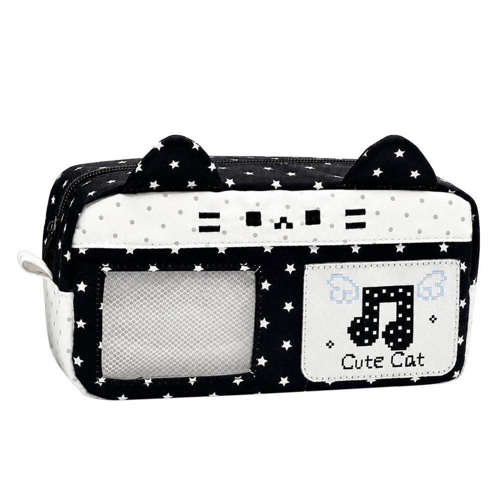 Cat Ear Design Pencil Case Pixel Music Not Print Stationery Bag Pencil Pouch School Supplies