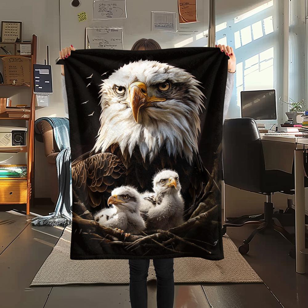1Pc Eagle Bird Family Print Flannel Blanket, High quality Comfortable for All Seasons, Home Decor, Warmth and Comfort, Perfect for Christmas Gifts