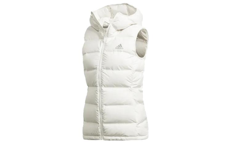 adidas Пуховый жилет женский, ярко-белый, с капюшоном, несъемный, средней плотности ткани, другой цвет, DW9277