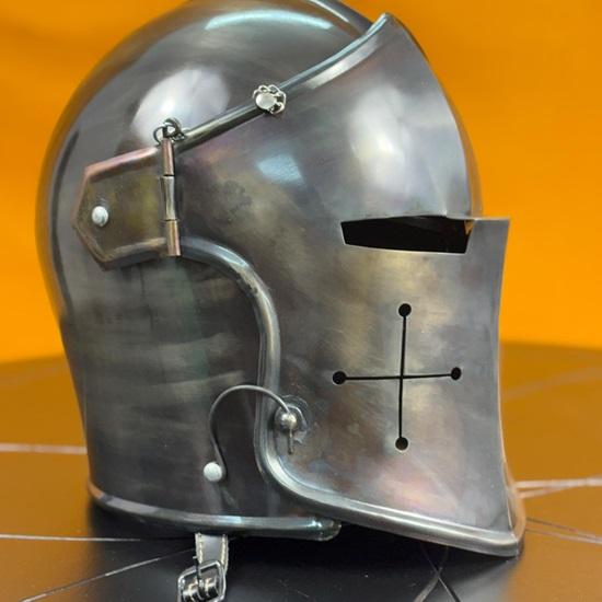 Gray Barbout Helmet Medieval Knight Armor 18g Mild Steel LARP Cosplay Warrior Helmet Barbout