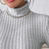 Женские вязаные топы с высоким воротником, с длинным рукавом, однотонный свитер, облегающий крой, топы с рубчатым низом, зимний трикотаж