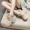 Fashion Women Walking Sneakers Autumn Lace-up High Platform Chunky Shoes Breathable Leather Shoes 10.5CM Winter Wedge Heels Casual Shoes
