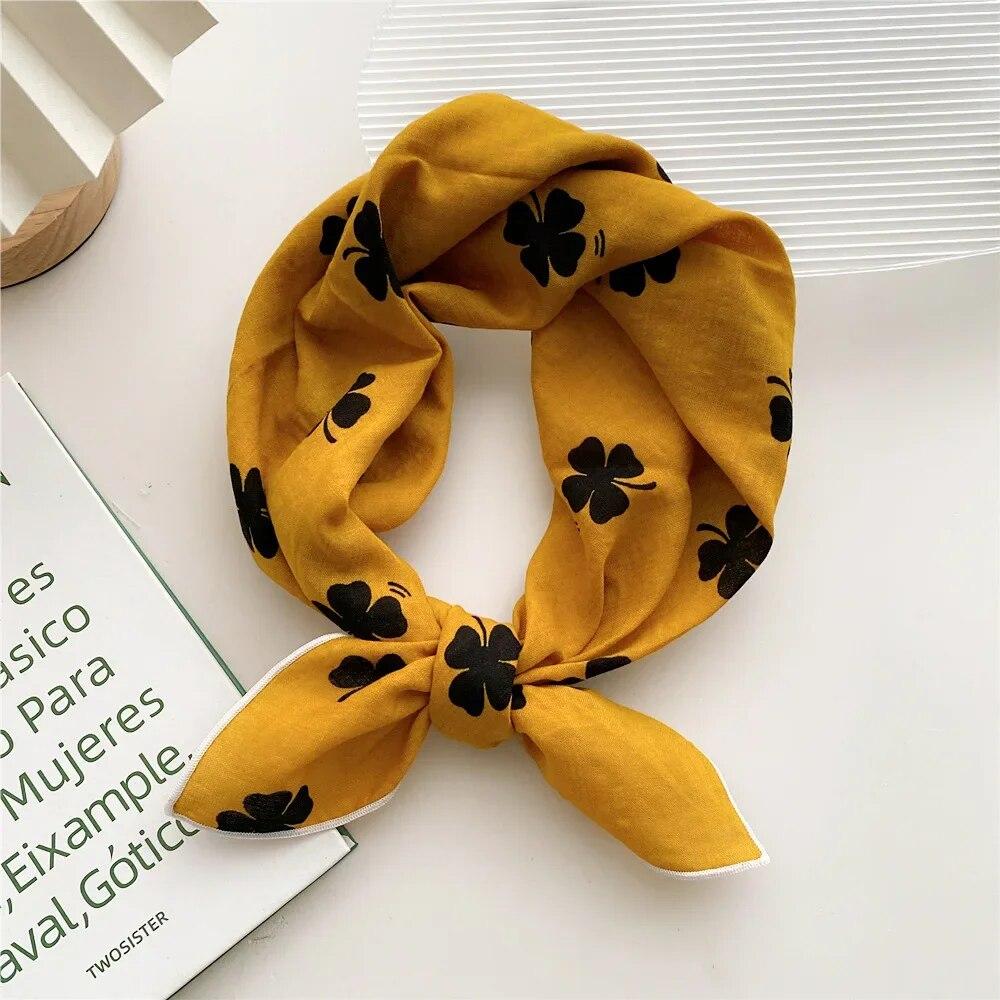 Женские шарфы с цветочным принтом, квадратный платок, хлопковые шейные шарфы