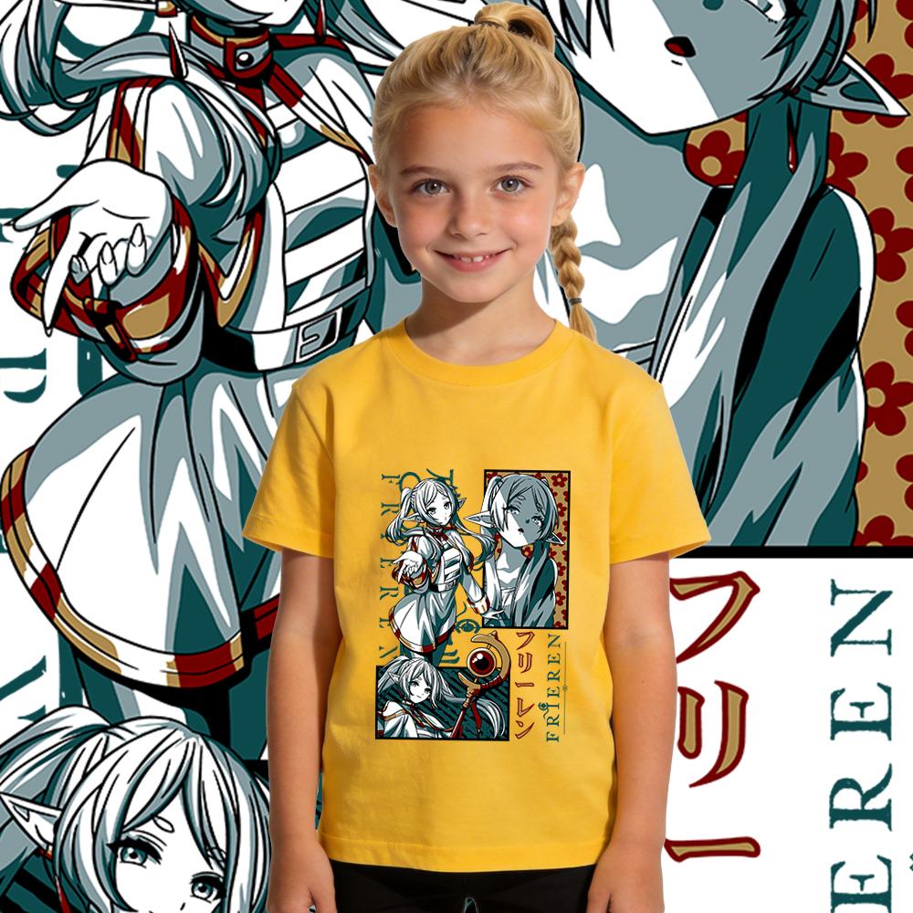 Frieren Beyond Journeys End Frieren Anime Print Cotton T Shirt for Boys and Girls Short Sleeve Kids Casual Tee Daily Wear