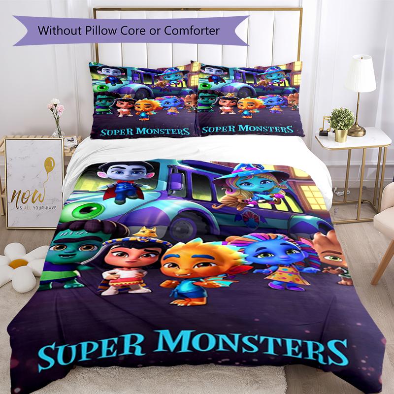 3pcs Super Monsters Bedding Set Duvet Cover Closure Includes 1 Duvet Cover & 2 Pillowcases, Soft and Comfortable for All Seasons.