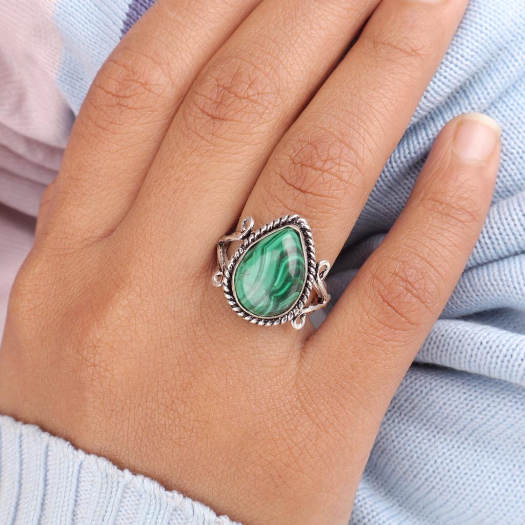 Natural Malachite Gemstone 925 Sterling Silver Handcrafted Ring Stylish Jewelry RR-57-35