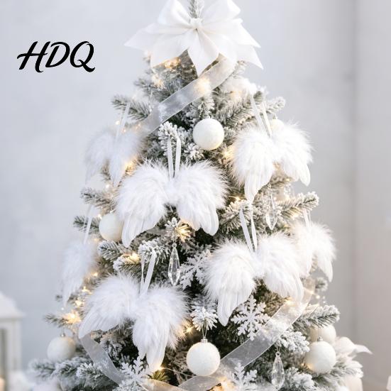 Festive Home Decor 10Pcs White Feather Angel Wings Ornament for Christmas Tree Decoration Soft Fluffy Hanging Decorations Pendant with Lanyard