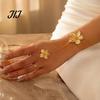 Integrated Ring Bracelet Gold Flower Hand Chain Link with Finger for Matte Gilt Women Women, Hibiscus Flowers O Bracelet, Floral Fairy Jewelry