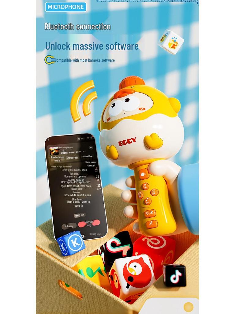 Мультяшный Bluetooth Караоке Микрофон и Динамик для Детей: Игрушка для пения и музыкального взаимодействия между родителем и ребенком
