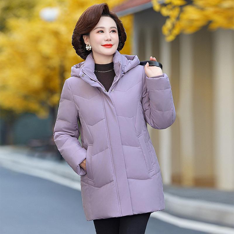 Пуховик для мам, женский, средней длины, большого размера, свободный, для людей среднего и пожилого возраста, однотонный, плотный, зимняя куртка