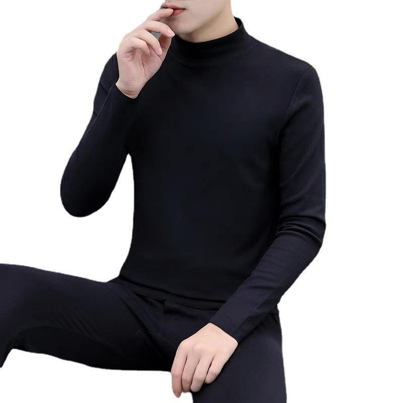 Men's Double-Sided German Velvet Thermal Underwear Set - Half-High Collar, Thickened for Fall and Winter