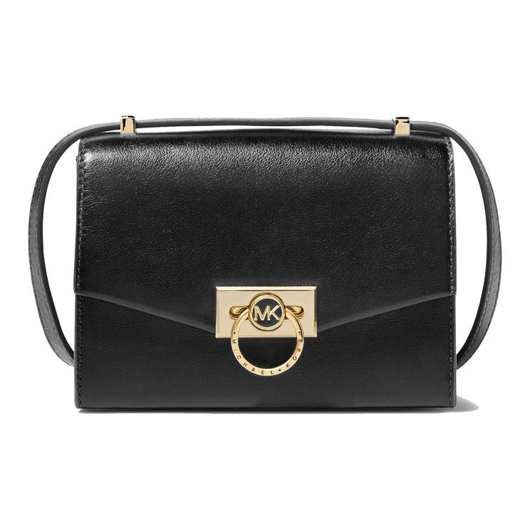 Michael Kors MK Хендрикс Логотип-буква Золотая пряжка Однотонный Французский Минималистичный Кожаный Сумка через плечо Сумка на плечо Женские сумки Черный 32F0G1HC0L-001
