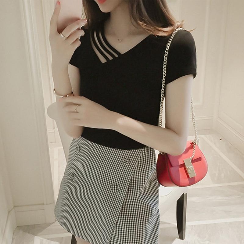 Сексуальные однотонные топы на бретелях с v-образным вырезом и короткими рукавами, женская базовая футболка, повседневный модный укороченный топ, женская футболка, укороченный топ из летней ткани