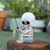 Resin Fishing Skull Outdoor Patios Decoration Home Patios Yard Pond Resin Sculpture for Halloween Party Prop