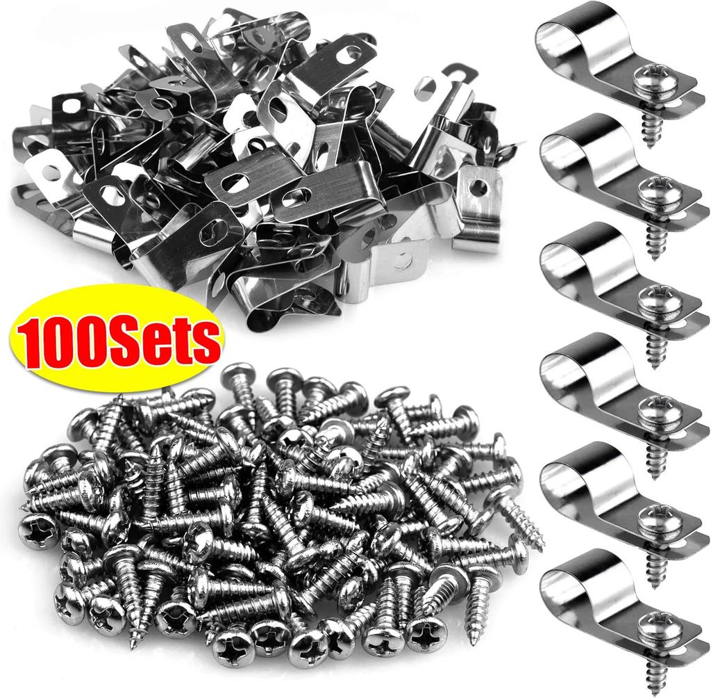 R-type Livestock Cable Clamps Stainless Steel Fence Wire Clamp Garden Fence Mounting Metal Clips Fixing Fastener with Screws