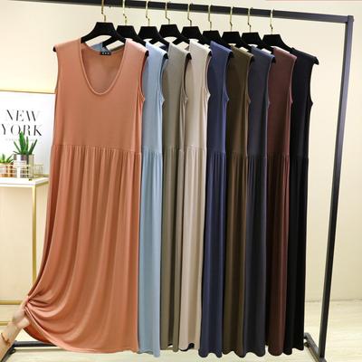 Большие размеры L до 6XL Женское платье Модальное платье-майка без рукавов Плиссированная пижама Платья средней длины, утягивающие талию Свободная домашняя одежда