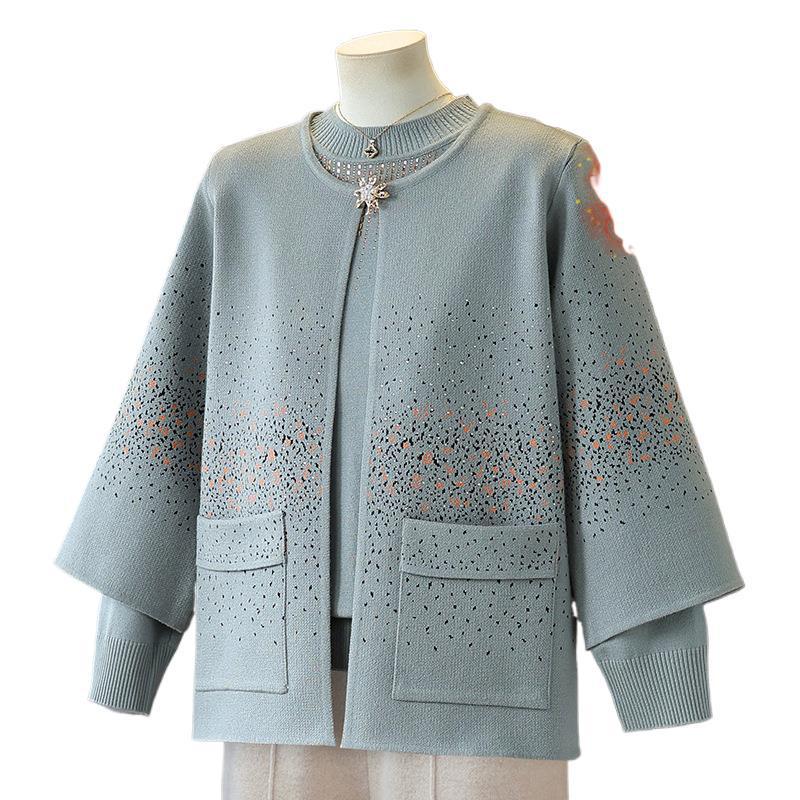 Mom's Stylish Knit Fleece Winter Suit: Two-Piece Base Layer Set for Middle-Aged & Elderly Women - Year of the Rat Edition, Happy Mother-in-Law