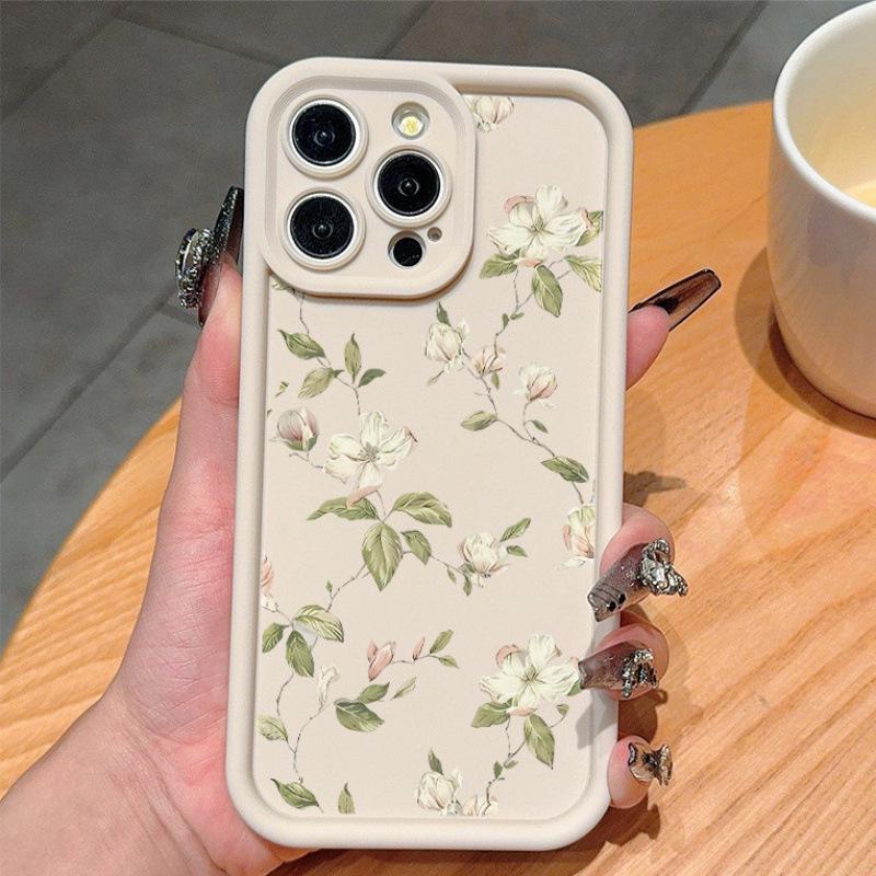 Зелено-белый чехол для телефона с цветочным узором для iPhone 16/15/14/13/12/11/X, Мягкий, Высококачественный, Дизайн с бамбуком