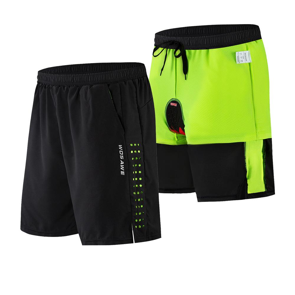 Shorts de VTT WOSAWE Été Homme Shorts de Cyclisme 2 en 1 Shorts VTT Rembourrés Respirants Équitation en Plein Air Vélo de Route Pantalon Court