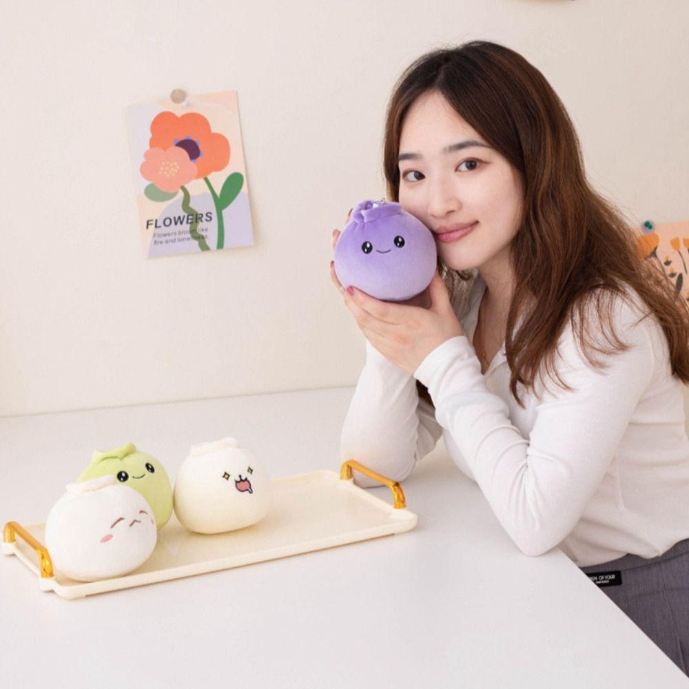 Face Food Rice Bao Plush Key Holder Plush Dumplings Keychain Funny Steamed Stuffed Bun  Bag Pendant