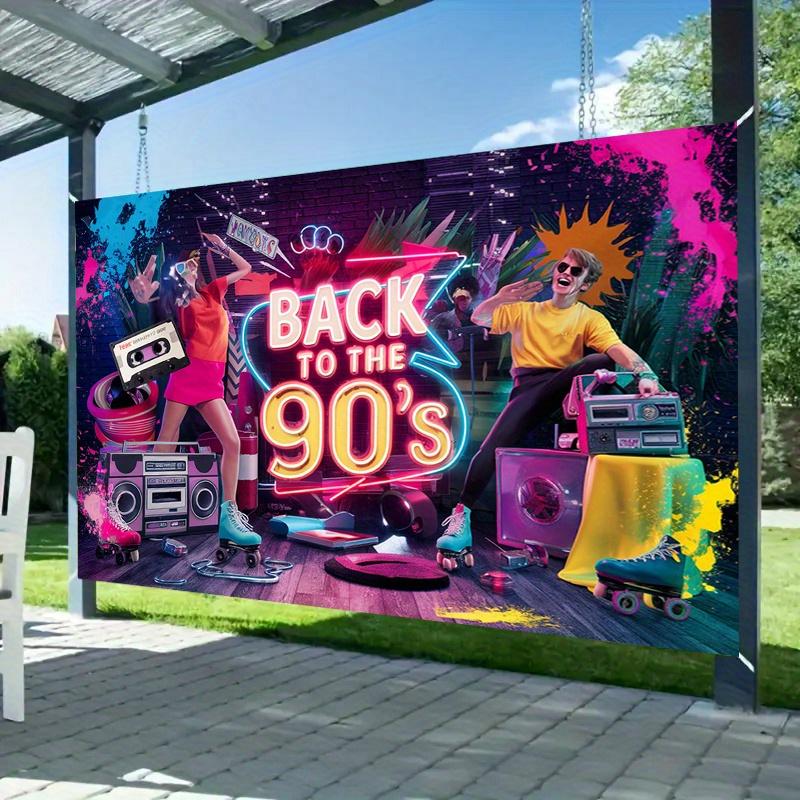 1 piece of a 1990s party banner - vibrant neon retro decoration.PMJ