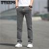 WTEMPO Мужские джинсы, летние тонкие однотонные свободные эластичные узкие джинсы, простые прямые брюки, повседневные мужские брюки