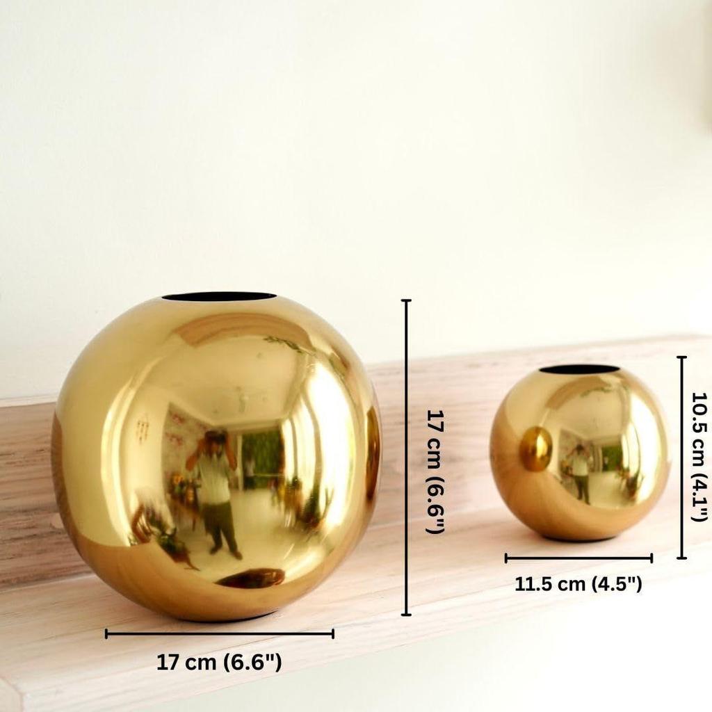 Metal Ball Round Flower Vase for Home Decor|Table Decorative Item for Bedroom Living Room Office Wedding |