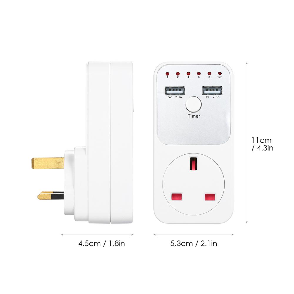 Розетка с таймером обратного отсчета и 2 USB-портами 5 В 2,1 А, вставляемая в розетку, контроллер времени для электроприборов -- Штепсельная вилка UK AC 230 В