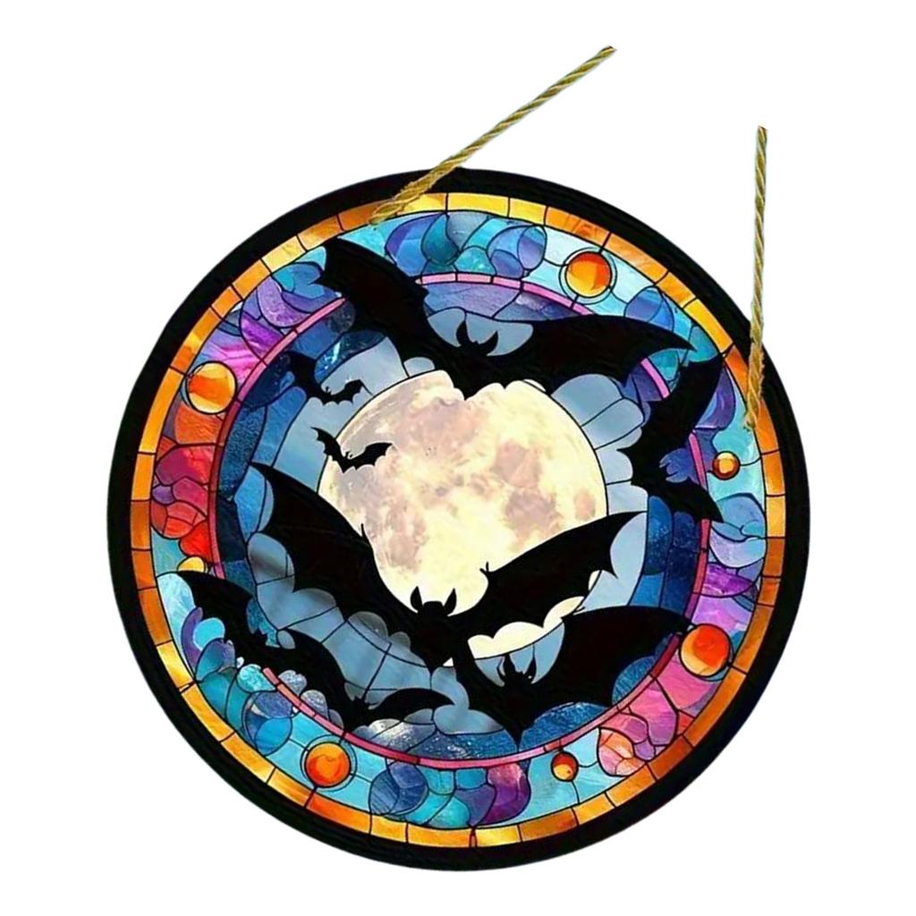 Bat Stained Glass Suncatcher Window Hanging Decoration Halloween Gothic Bat Glass Ornament for Window Home Kitchen