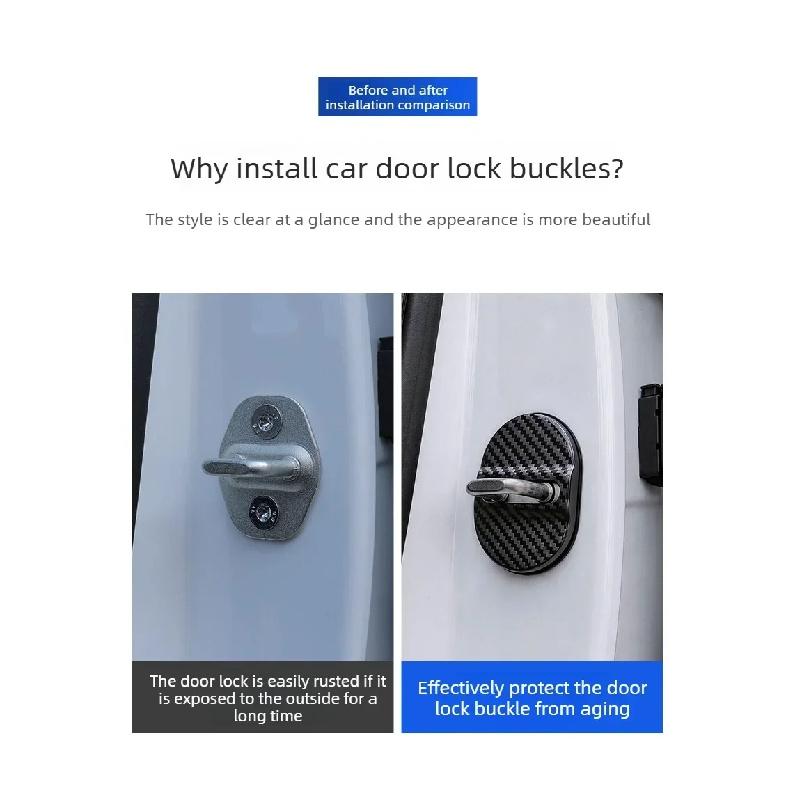 4PCS Car Door Lock Protective Cover Self-adhesive Carbon Fiber Pattern Car Door Lock Anti Rust Sleeve Car Decorative Accessories